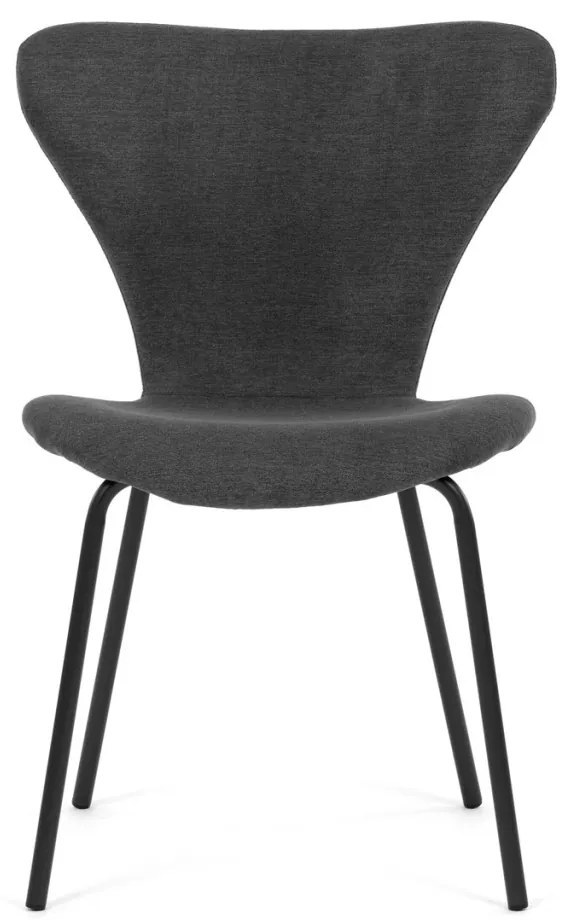 Scaun de sufragerie, material gri, picioare metalice negre