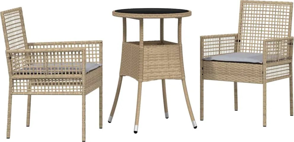 vidaXL Kert étkező szett 3 pcs Bézs polirattan