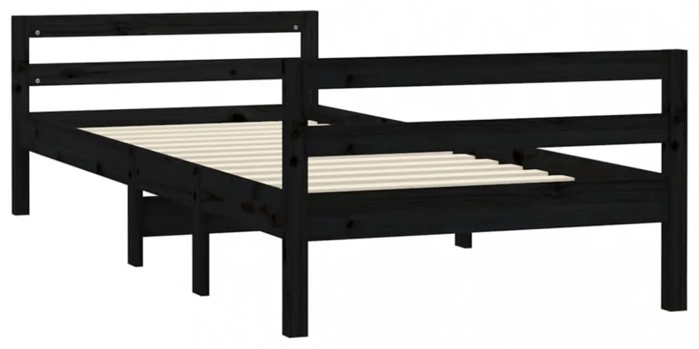 fekete tömör fenyőfa ágykeret 75 x 190 cm