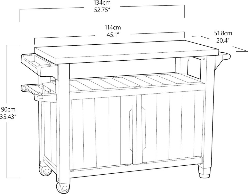 Keter UNITY XL 207 l multifunkcionális kertigrillezőasztal, grafit, 134 x 52 x 90 cm
