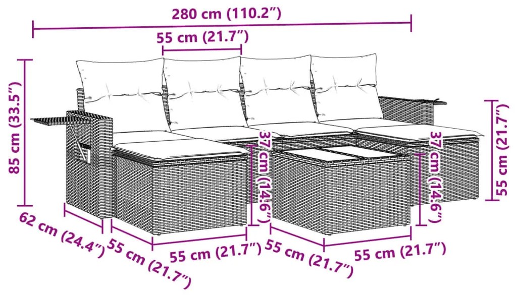 7 részes világosszürke polyrattan kerti ülőgarnitúra párnákkal