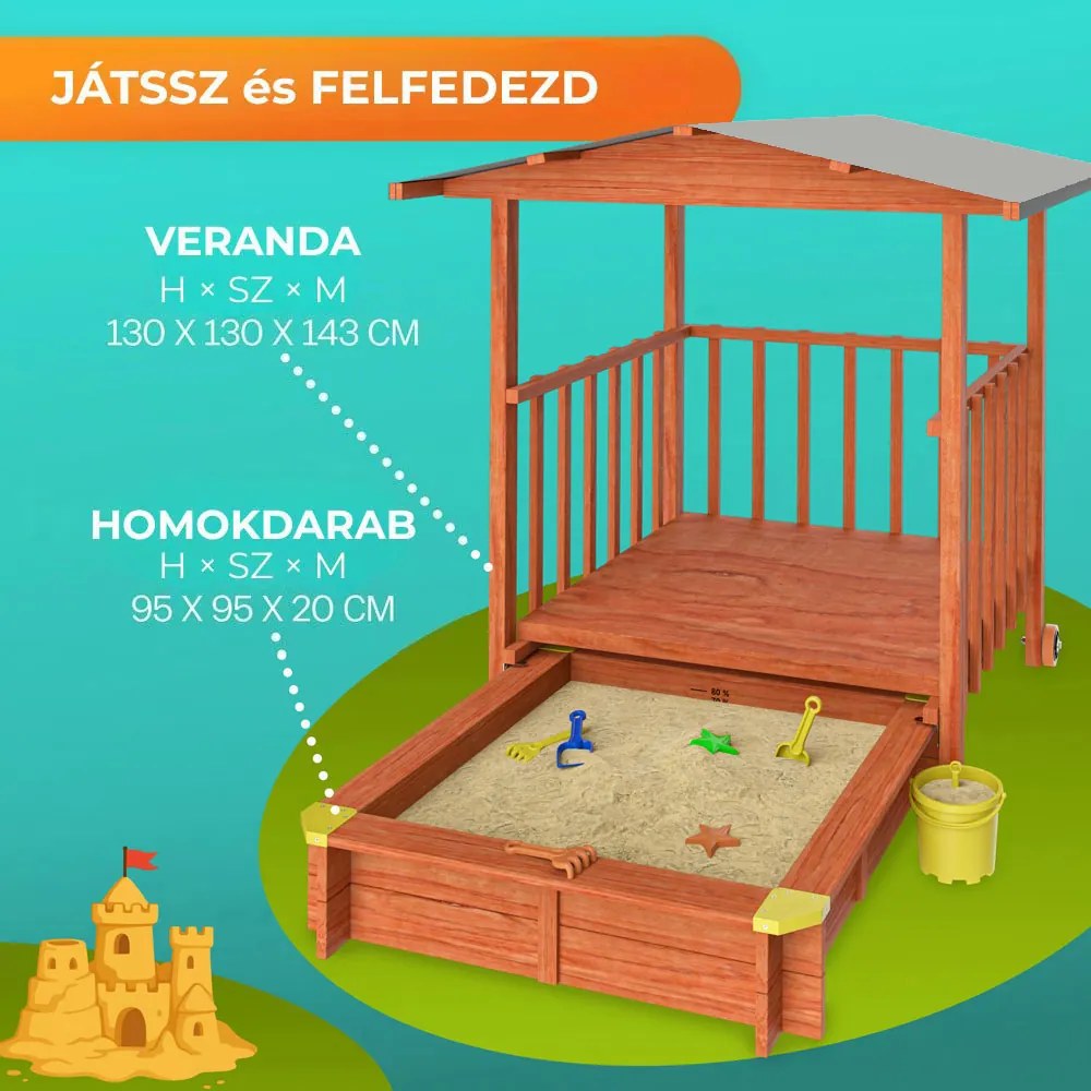 SUNNY verandás homokozó, 130x130x143cm, barna/szürke Jurhan