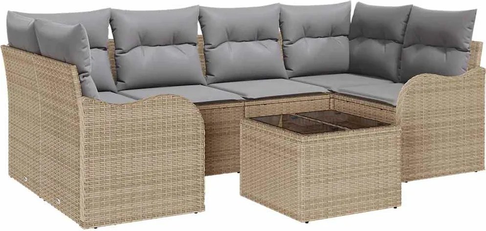 vidaXL Kerti Kanapé Szett párnával tárolóval 7 pcs Barna és szürke