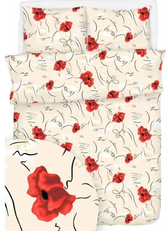 Pipacsok krepp ágyneműhuzat TiaHome - 1x Párna 90x70cm, 1x Paplan 140x200cm