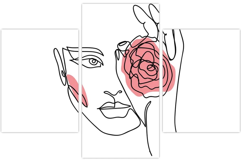 Kép - Line art arc rózsával (90x60 cm)
