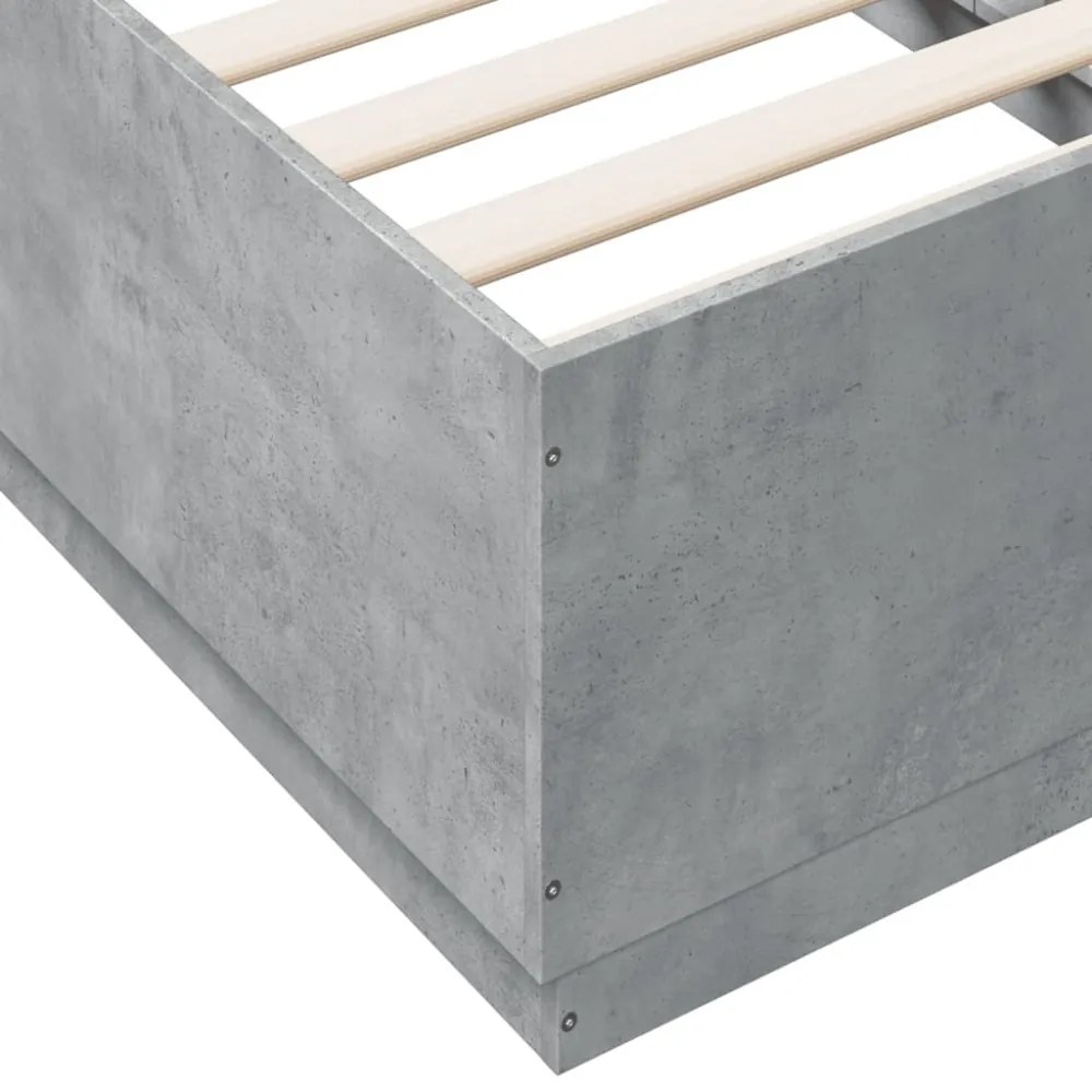 betonszürke szerelt fa ágykeret LED-del 90 x 190 cm