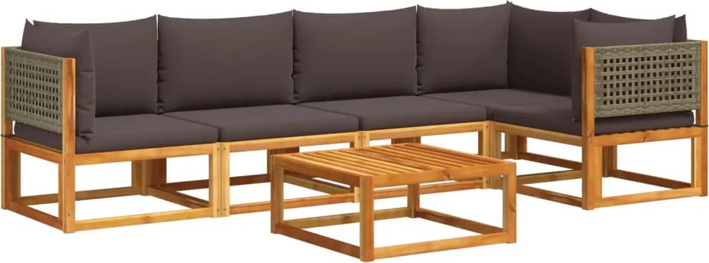 vidaXL 6 darabos akácfa és rattan kerti kanapégarnitúra párnákkal