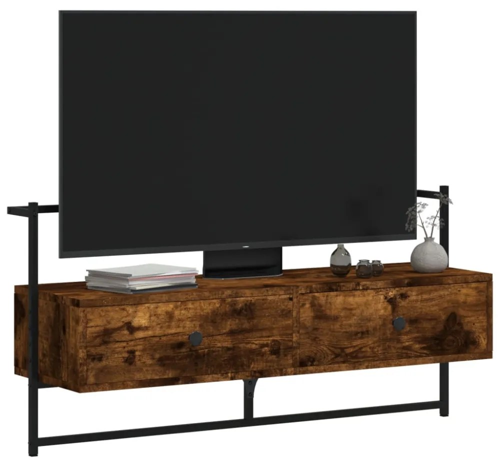 füstös tölgy színű szerelt fa fali TV szekrény 100,5x30x51 cm