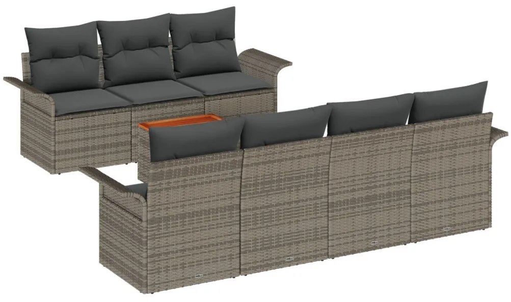8 Darabos Kerti Kanapé Szett Párnával Szürke Poly Rattan Akác