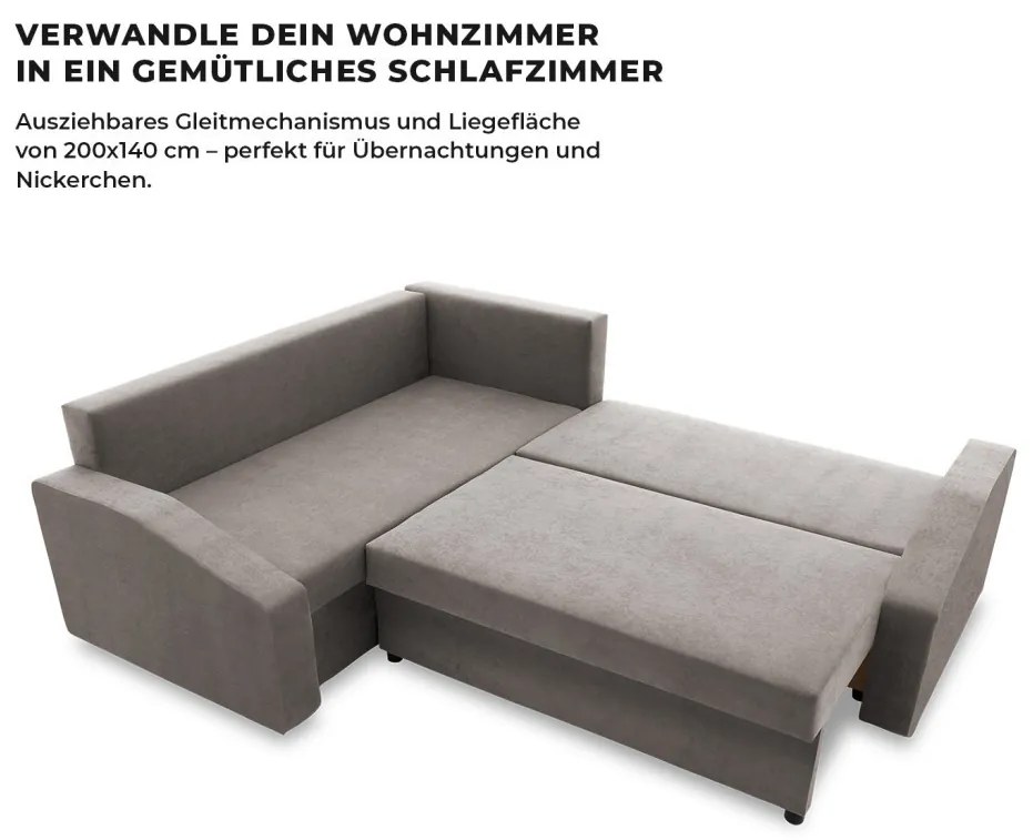 Grande Plus sarokkanapé, baloldali, szövet anyag, szürke