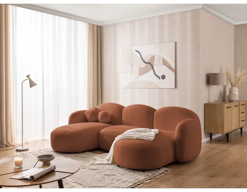Terrakotta színű buklé sarokkanapé (U alakú) Orbit – Ropez