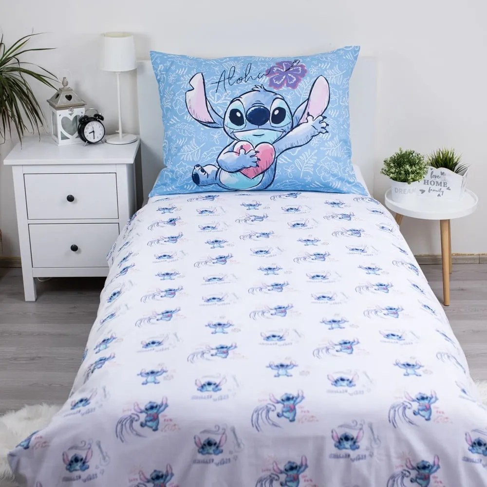 Kék egyszemélyes pamut gyerek ágyneműhuzat 140x200 cm Lilo and Stitch "Wave" – Jerry Fabrics