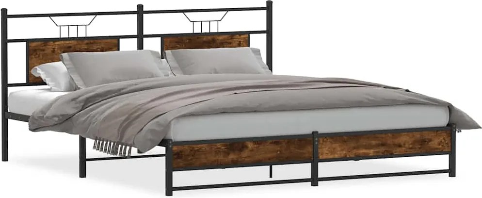 vidaXL füstös tölgy színű fém ágykeret matrac nélkül 180 x 200 cm