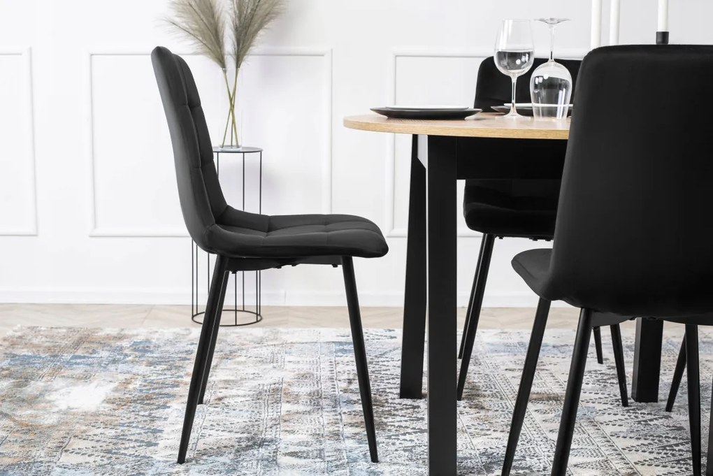 Étkezőgarnitúra 4 db. Fekete Bársony Peru székkel. Bővíthető asztal HARRY 102-142 cm