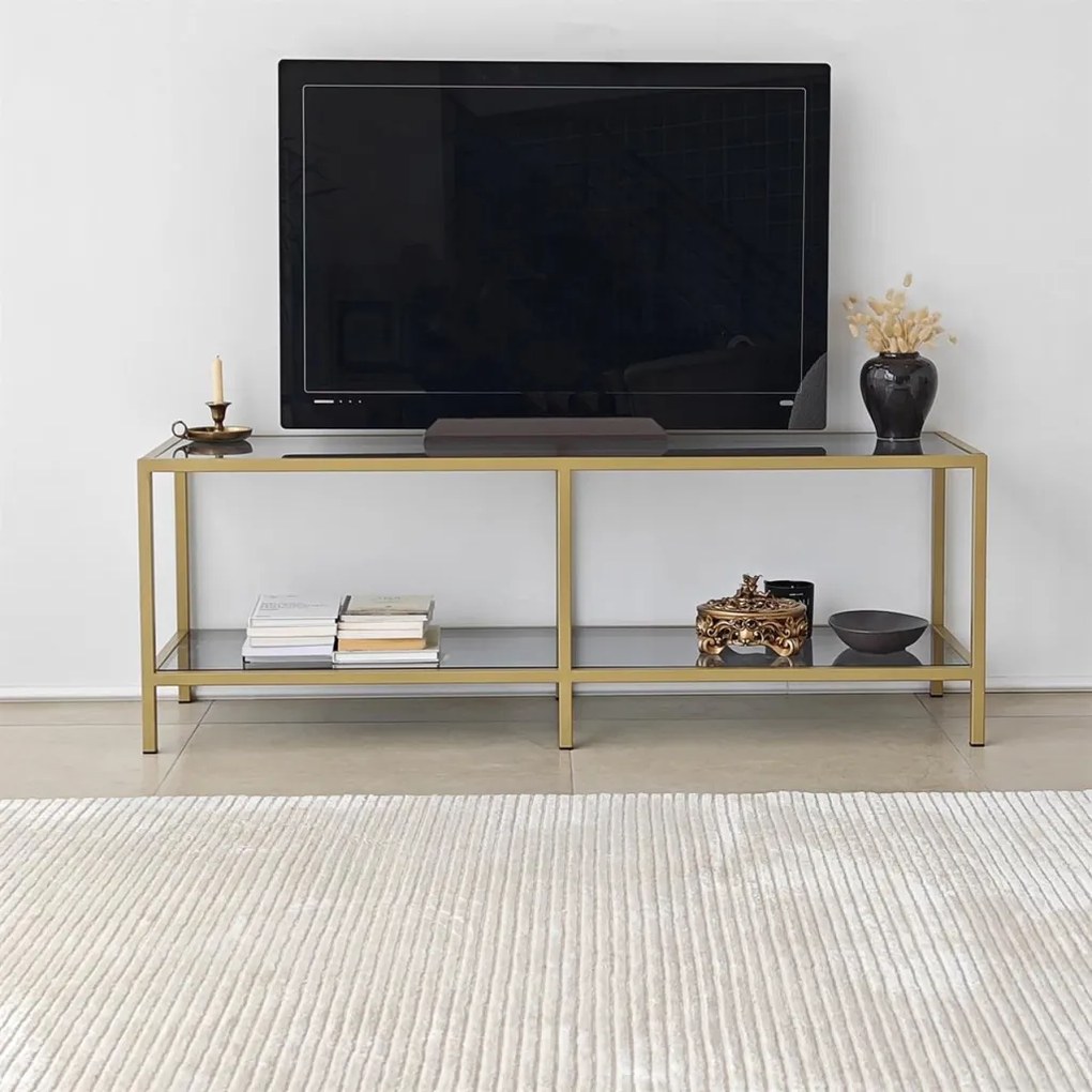 Üveg TV-állvány, sötétszürke-arany, 130 cm