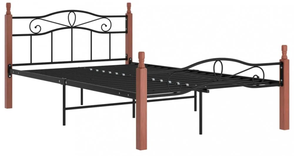fekete fém és tömör tölgyfa ágykeret 120 x 200 cm