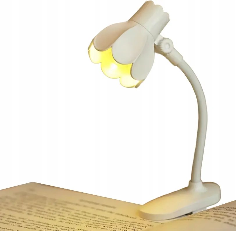 Hordozható állítható LED-es könyvlámpa csiptetővel fehér