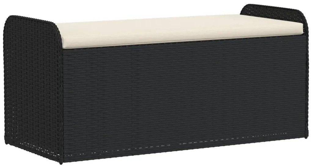 Fekete polyrattan tárolópad párnával 115 x 51 x 52 cm