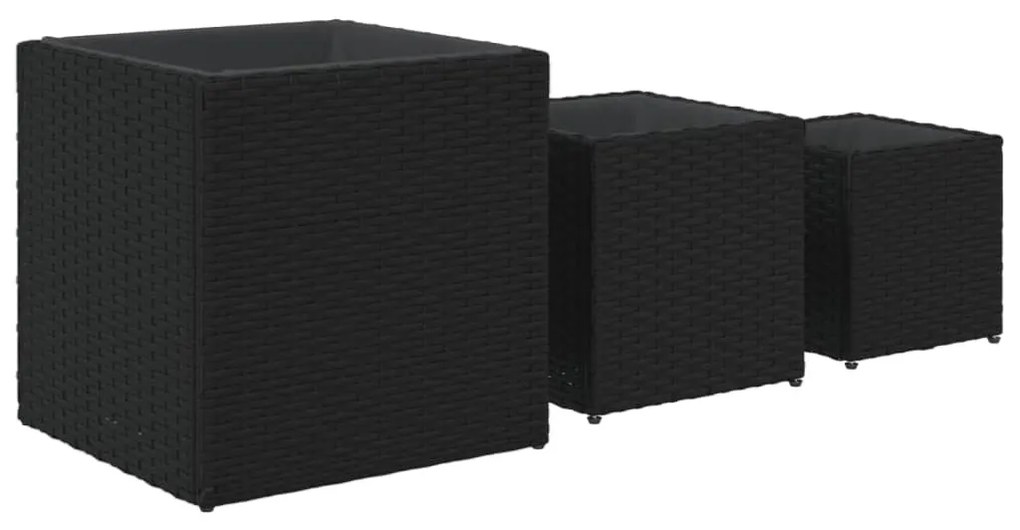 3 db fekete polyrattan kerti ültetőláda