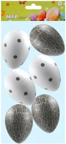 Műanyag tojás dísz 6cm 6db fehér-szürke