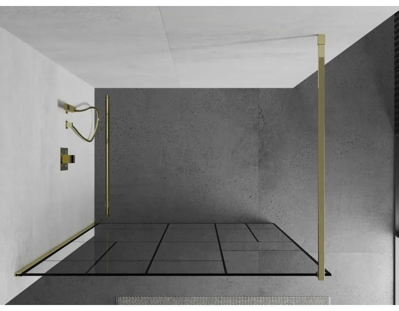 Mexen Kioto zuhanyparaván 110x200 cm 8 mm, arany profil, üveg fekete minta 2, 800-110-101-50-78