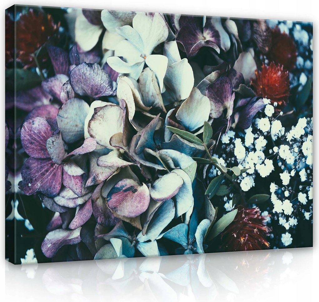 Vászonkép 80x60 Virágok Hortenzia Ősz Makro Természet Pasztell Vintage Kert