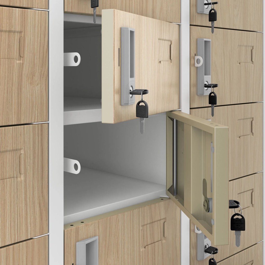 33 rekeszes irattároló szekrény, fehér/sonoma tölgy, 900x1850x450 mm: OLIVER Eco Design