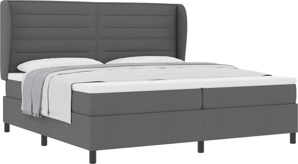 vidaXL Boxrugós ágy matracmal Sötétszürke 200 x 200 cm szövet