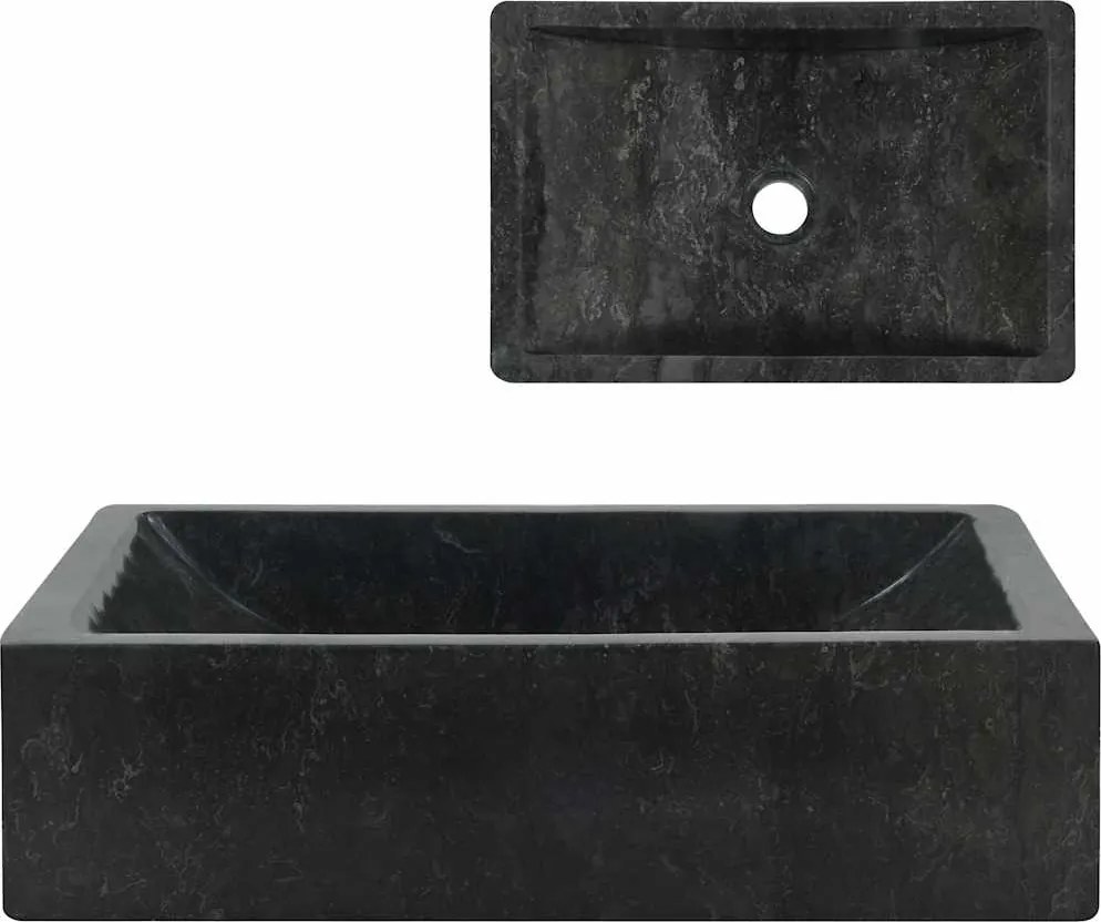 vidaXL magasfényű fekete márvány mosdókagyló 45 x 30 x 12 cm