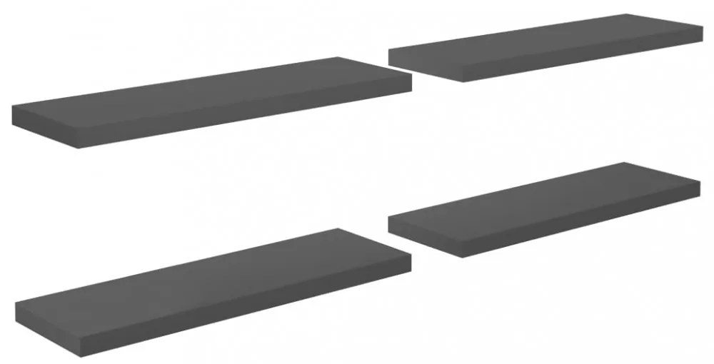 4 db magasfényű szürke MDF lebegő fali polc 80 x 23,5 x 3,8 cm