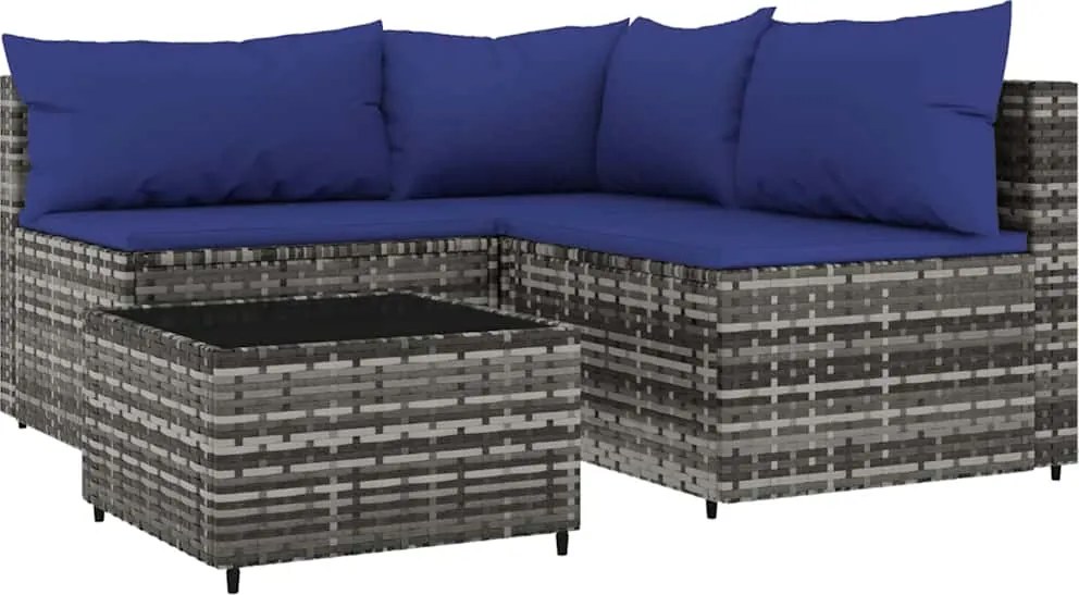 vidaXL 4 részes szürke polyrattan kerti ülőgarnitúra párnákkal