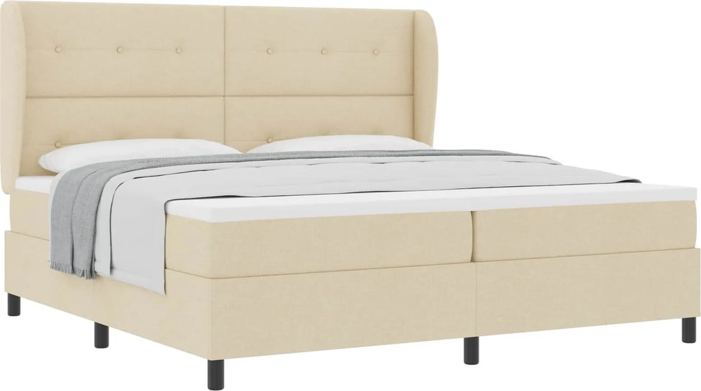 vidaXL Boxrugós ágy matracmal fejtámlával Krém 200 x 200 cm szövet