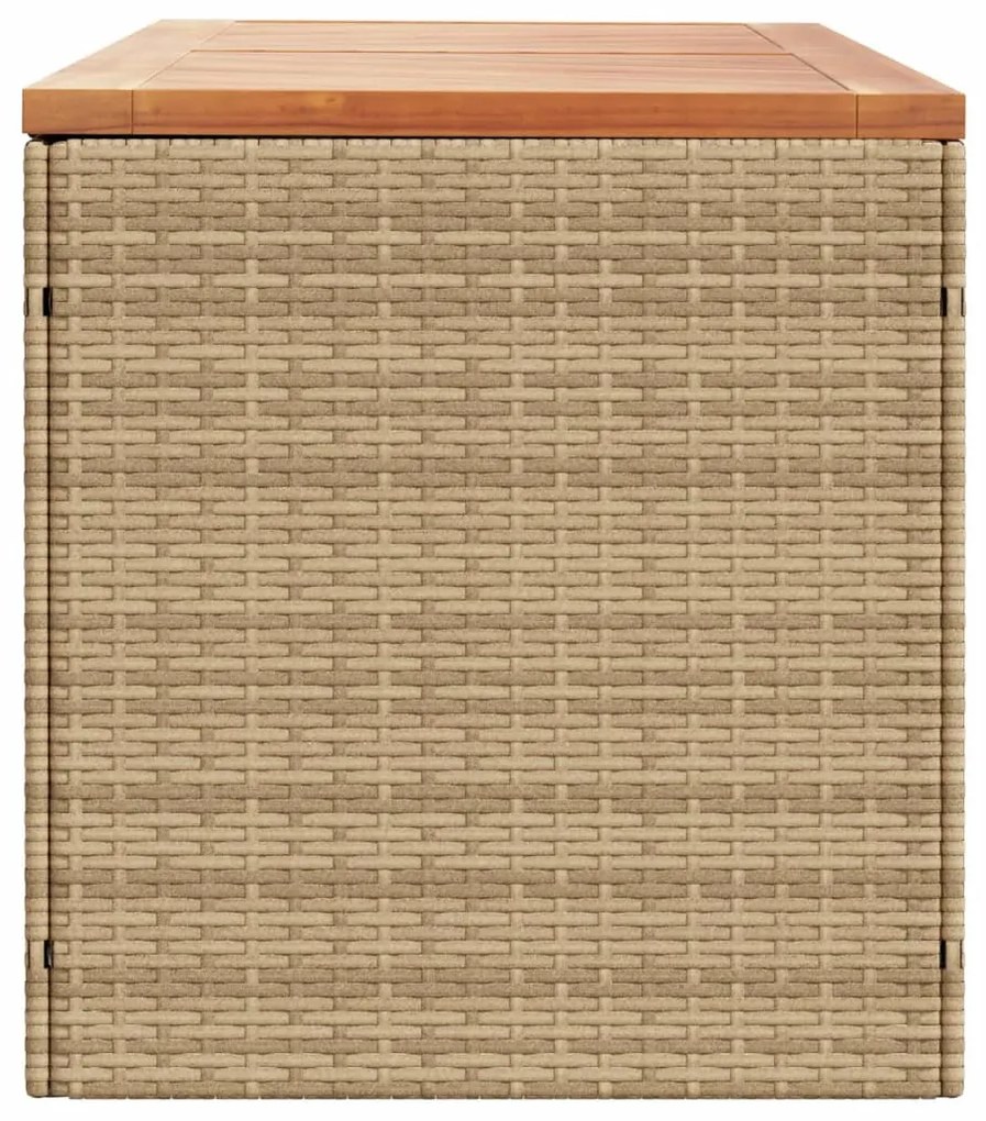 bézs polyrattan és akácfa kerti tárolóláda 220 x 50 x 54 cm