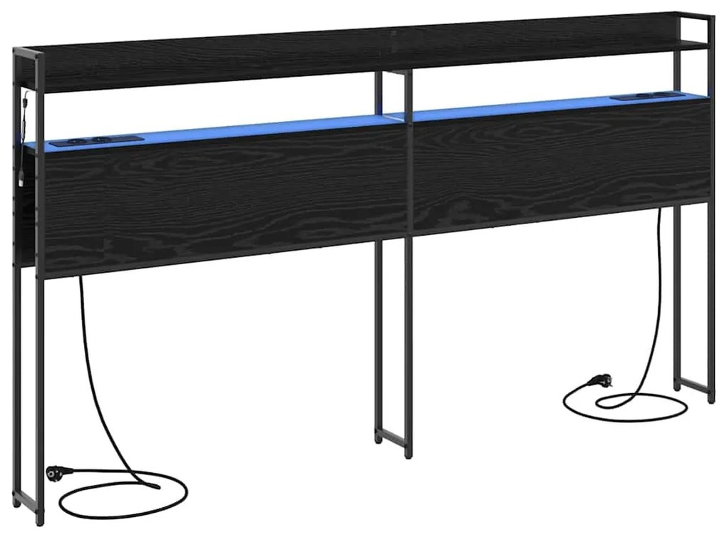 Fejtámla LED -es lámpákkal polcokkal Musta tammi 180 cm Faanyag