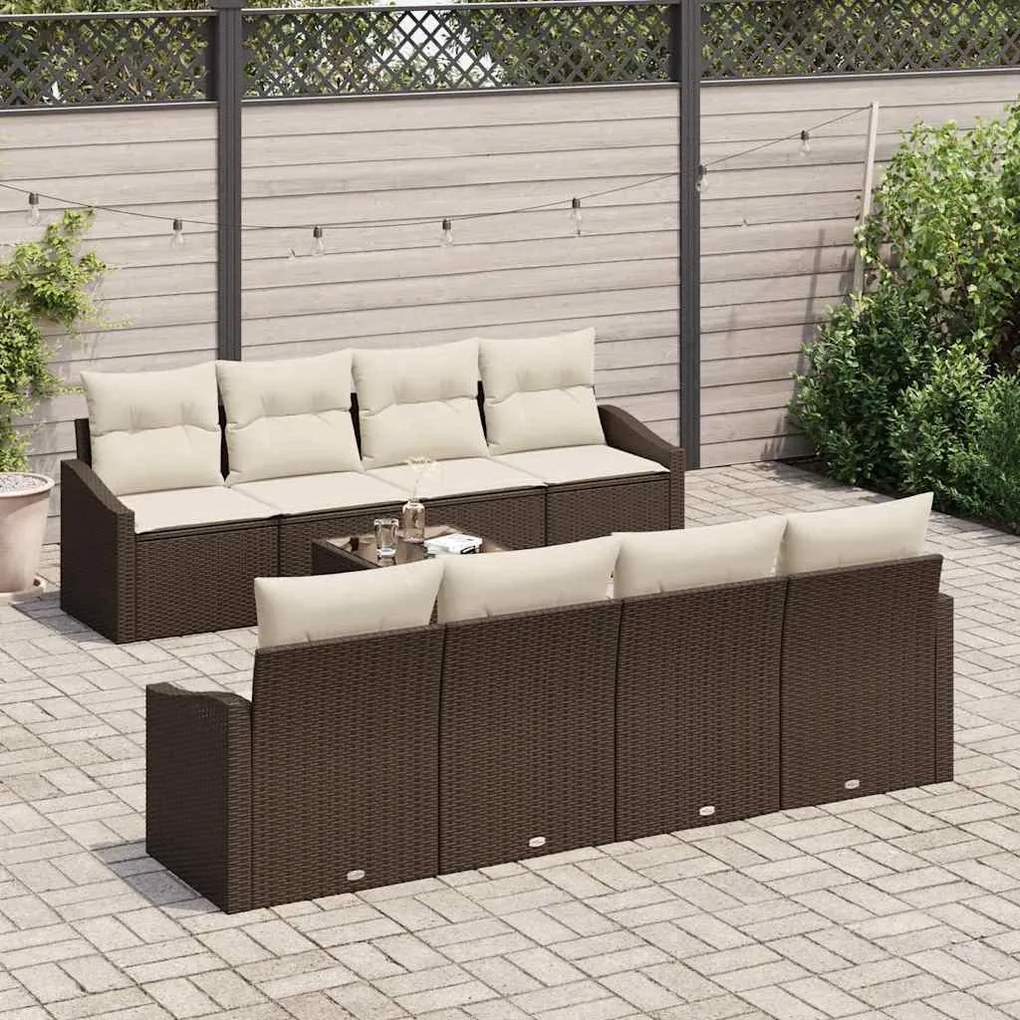Kerti Kanapé Szett párnával 9 pcs Barna és Krém 55 x 55 x 37 cm