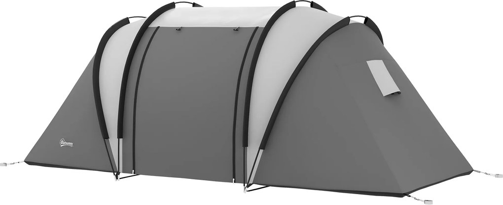 Outsunny 4-5 Fős Kempingtábori Sátor, Enyhén Vízhatlan Családi Sátor 2 Szobával, Oldalsó Ajtóval, Ablakkal, 3000 mm-es Vízállósággal, Alagútsátor, Kup