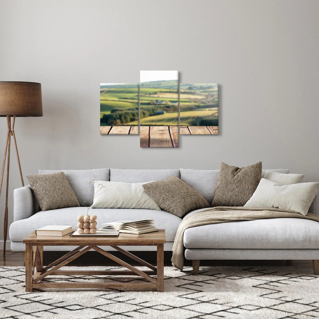 Kép - Fa polc tájképi elemekkel (90x60 cm)