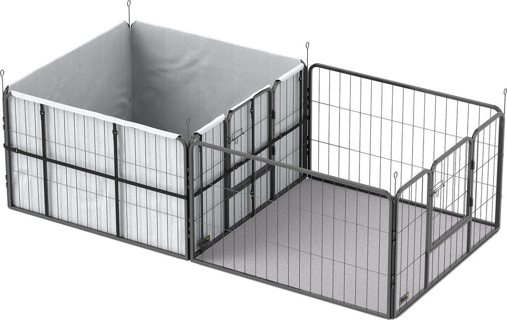 PawHut 7 paneles ellési- és kölyökkarám mosható párnával, 203 x 102 x 60 cm, fekete (kis- és közepes kutyafajták) | Aosom