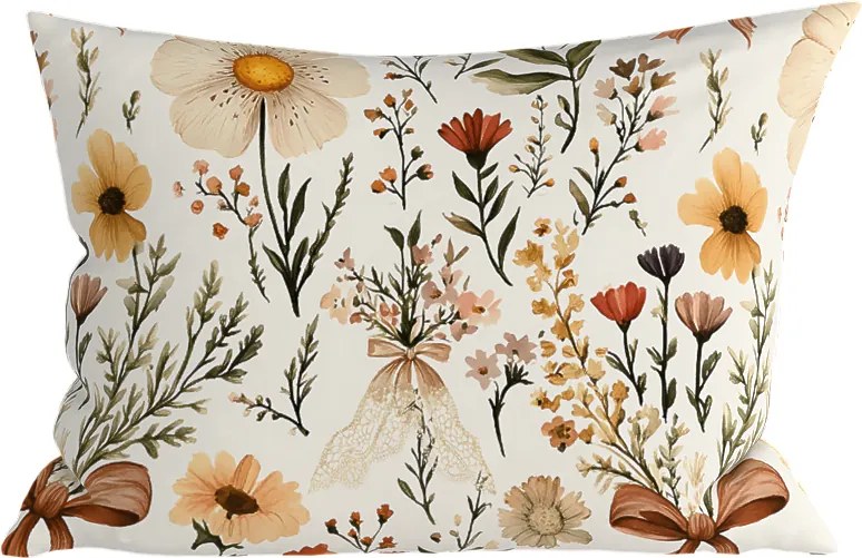 Poliészter-pamut párnahuzat FLORAL RIBBON POLY 50x70 cm, krém