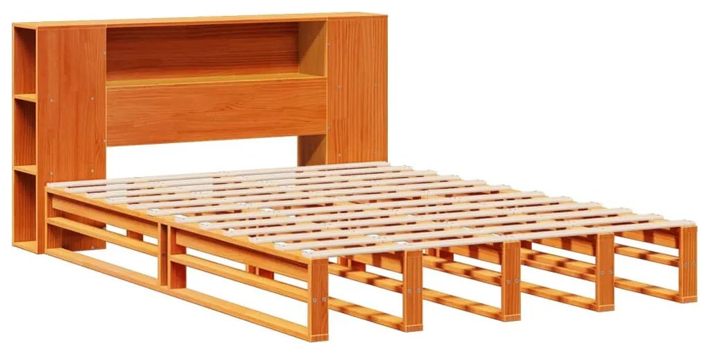 viaszbarna tömör fa könyvespolcos ágy matrac nélkül 140 x 190cm