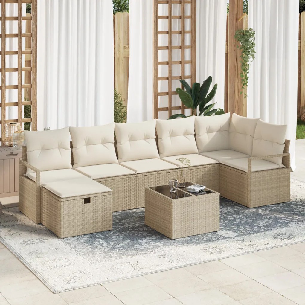 Kerti Kanapé Szett 8 pcs bézs és krémszínű 287 x 122 x 85 cm