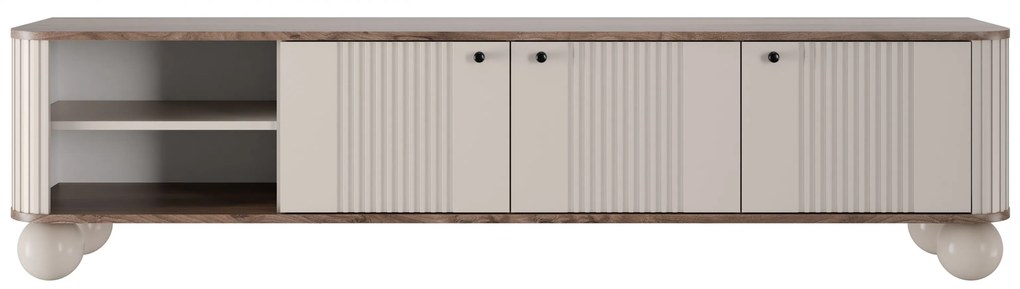 Vesper TV-szekrény 187 cm háromajtós - kasmír / dió / fekete fogantyú / gömb lábak