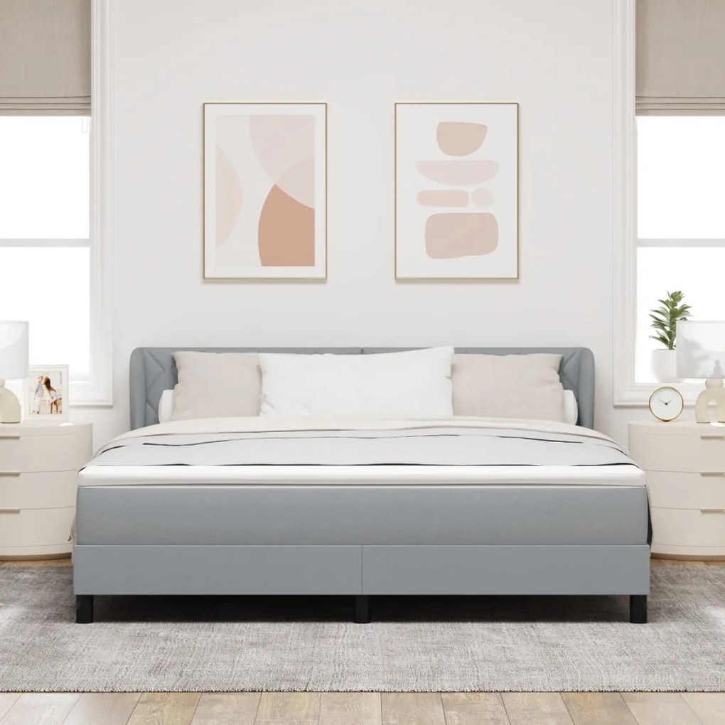 Boxspring Ágy Matrac Könnyű Szürke 180x200 cm Szövet