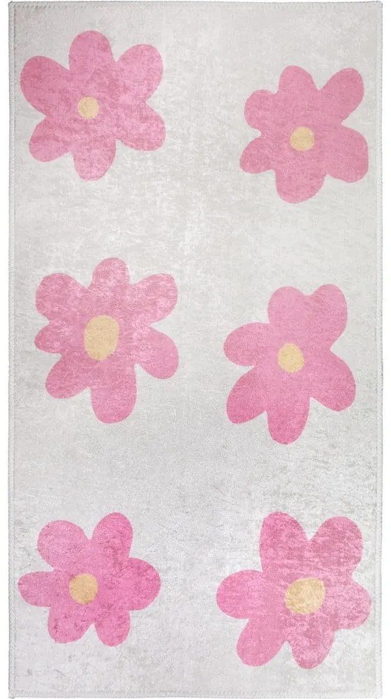 Rózsaszín-elefántcsont színű mosható gyerek szőnyeg 80x150 cm Cute Flowers Pink – Vitaus