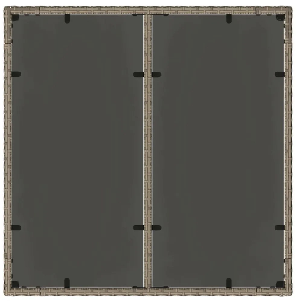 szürke polyrattan üveglapos kerti asztal 90 x 90 x 75 cm