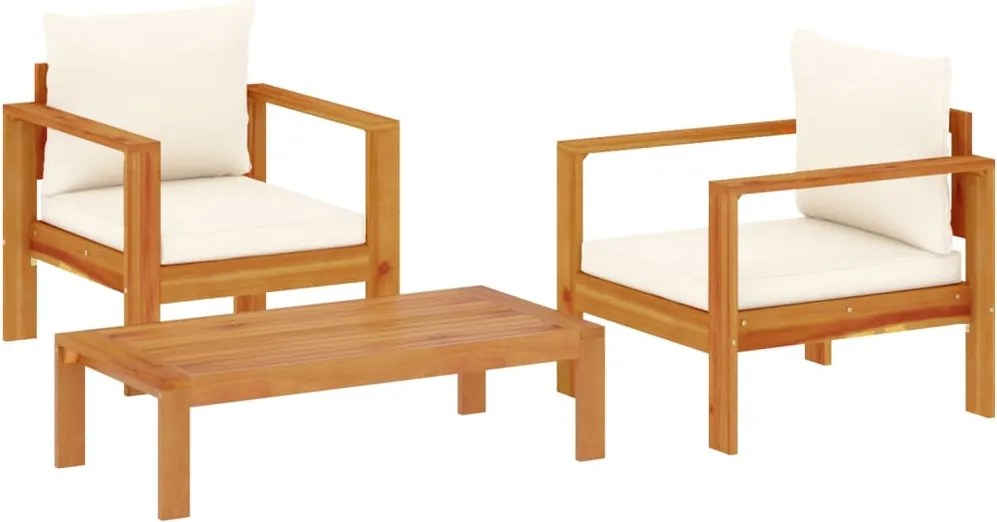 vidaXL 3 részes tömör akácfa kerti kanapészett párnákkal