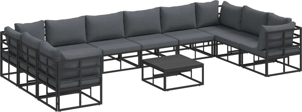 vidaXL Kerti Kanapé Szett párnával 11 pcs Fekete Alumínium