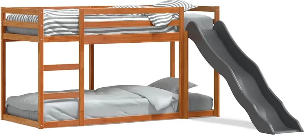 vidaXL barna tömör fenyő emeletes ágy csúszdával és létrával 90x200 cm