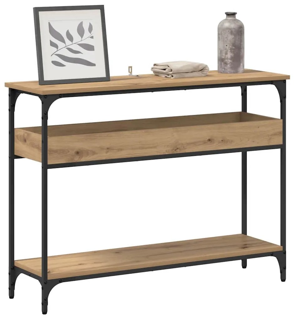 Konzolasztal polcokkal kézműves tölgy 100 x 29 x 75 cm Faanyag