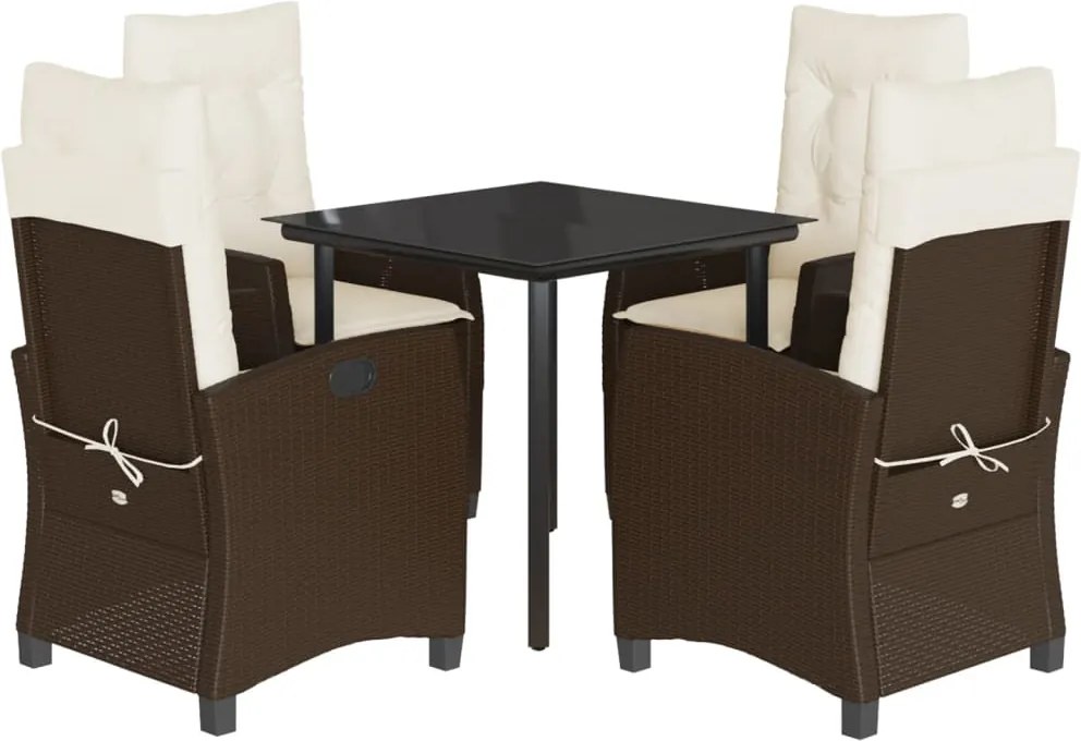 vidaXL 5 részes barna polyrattan kerti étkezőgarnitúra párnákkal